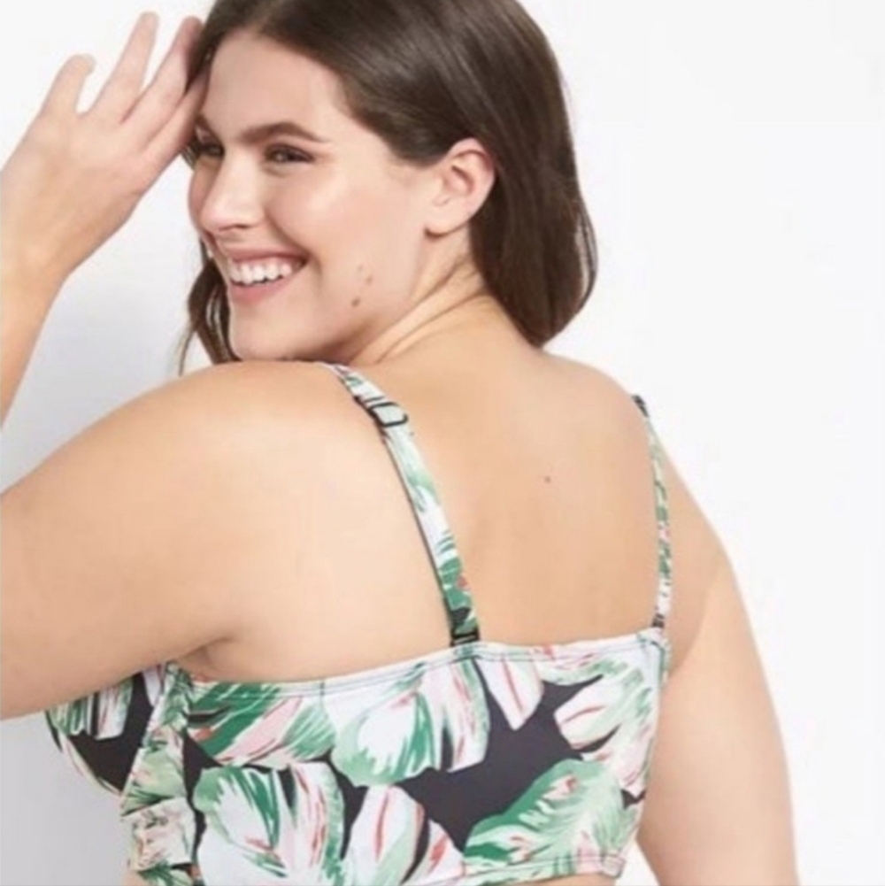 Swim By Cacique Women's Green Palm Print Lightly Lined Balconette Bikini Top - Picture 3 of 8